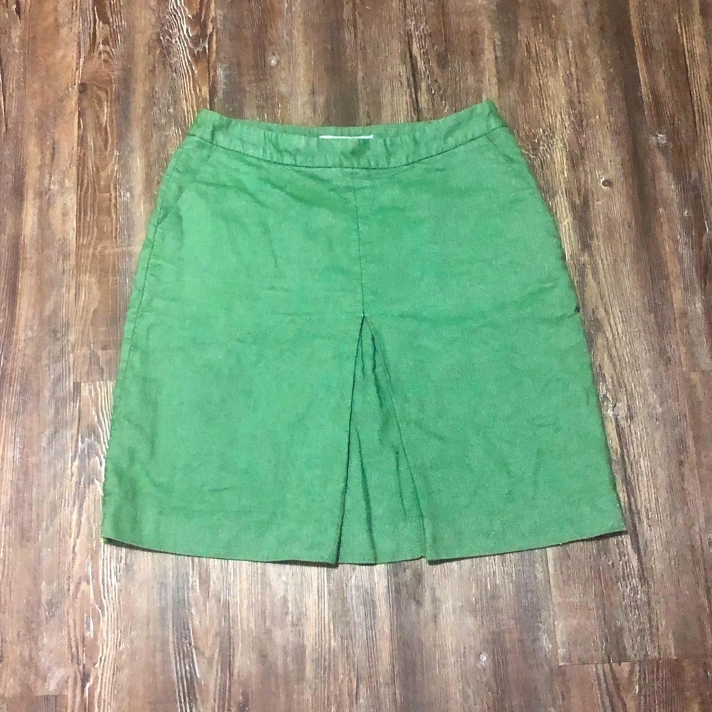 Boden Skirt Women's 8 Green Single Pleated Zip Up Mini Linen Blend Summer